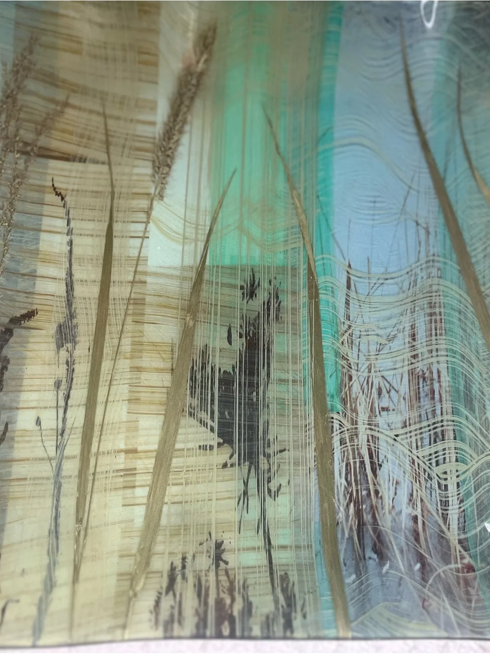 Turquoise & Beige Abstract Glass Tray